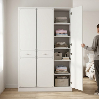 Armoire en bois Armoire Armoire de luxe Meubles en bois Blanc 3 portes Design