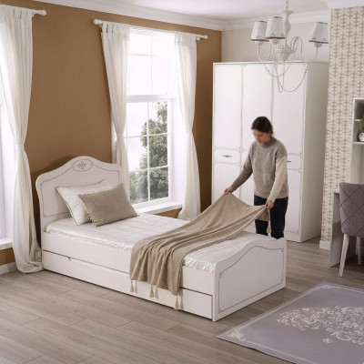 Lit Lit extensible Lit fonctionnel Lit d'enfants Cadre de lit Blanc Bois Lits