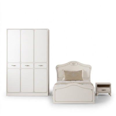 Lit de jeunesse complet, lit fonctionnel avec ensemble gigogne 3 pièces en bois blanc