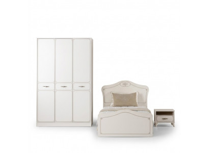 Lit de jeunesse complet, lit fonctionnel avec ensemble gigogne 3 pièces en bois blanc