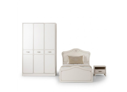 Lit de jeunesse complet, lit fonctionnel avec ensemble gigogne 3 pièces en bois blanc