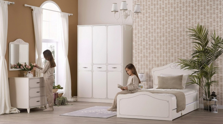 Lit Suite Lit d'enfant Lit fonctionnel À extension Ensemble 5 pièces Bois Blanc