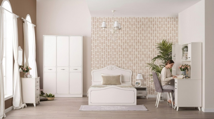 Lit complet pour jeunes, lit fonctionnel, ensemble extensible, 8 pièces, bois blanc