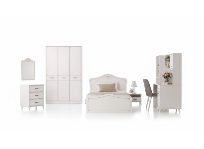 Lit complet pour jeunes, lit fonctionnel, ensemble extensible, 8 pièces, bois blanc