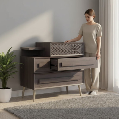 Commode Armoire Bois Commodes Chambre Buffet Design Gris Luxe