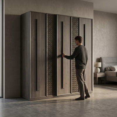 Garde-robe de luxe Armoire Armoire en bois Meuble Bois Gris 5 portes Design