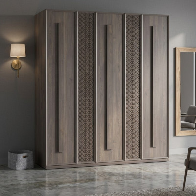 Garde-robe de luxe Armoire Armoire en bois Meuble Bois Gris 5 portes Design