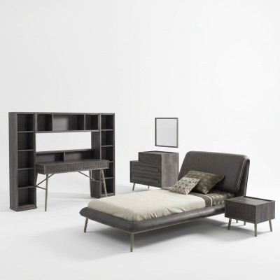 Lit complet pour jeunes, cadre de lit pour enfants, ensemble de chambre d'enfant en bois gris de 7 pièces.
