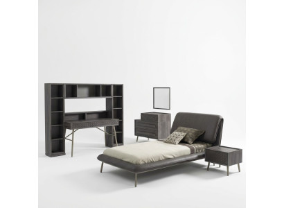 Lit complet pour jeunes, cadre de lit pour enfants, ensemble de chambre d'enfant en bois gris de 7 pièces.