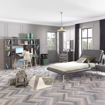 Suite Chambre d'enfants Lit de jeunesse Cadre de lit Ensemble de lit 7 pièces Bois Gris