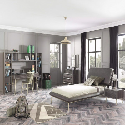 Suite Chambre d'enfants Lit de jeunesse Cadre de lit Ensemble de lit 7 pièces Bois Gris