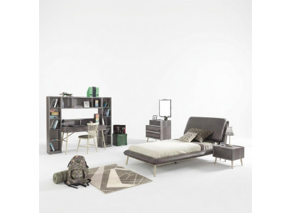 Suite Chambre d'enfants Lit de jeunesse Cadre de lit Ensemble de lit 7 pièces Bois Gris