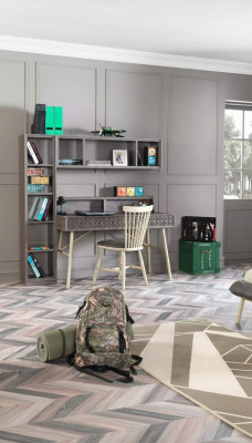 Ensemble de bureau d'ordinateur 3 pièces étagère en bois gris tablettes table