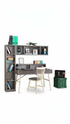 Ensemble de bureau d'ordinateur 3 pièces étagère en bois gris tablettes table