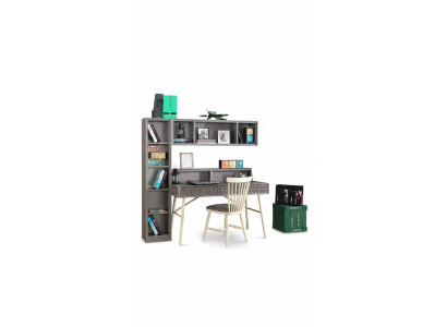 Ensemble de bureau d'ordinateur 3 pièces étagère en bois gris tablettes table