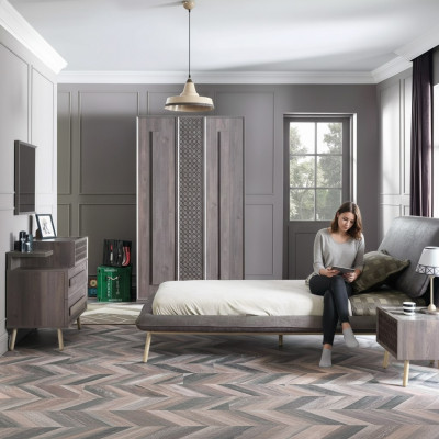 Lit complet pour jeunes enfants, mobilier pour enfants, lit pour chambre d'enfant, ensemble en bois gris de 5 pièces