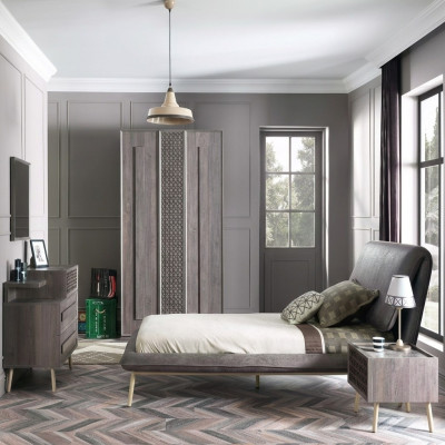 Lit complet pour jeunes enfants, mobilier pour enfants, lit pour chambre d'enfant, ensemble en bois gris de 5 pièces