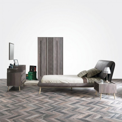 Lit complet pour jeunes enfants, mobilier pour enfants, lit pour chambre d'enfant, ensemble en bois gris de 5 pièces