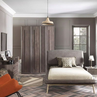 Meubles pour enfants Ensemble de chambre pour enfants Lit de jeunesse en bois gris 5 pièces.