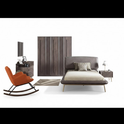 Meubles pour enfants Ensemble de chambre pour enfants Lit de jeunesse en bois gris 5 pièces.