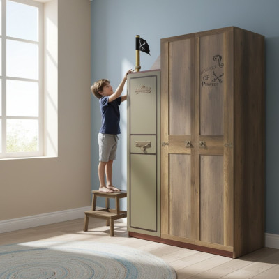 Armoire en bois de pirate de luxe Armoire pour enfants en bois Marron 3 portes