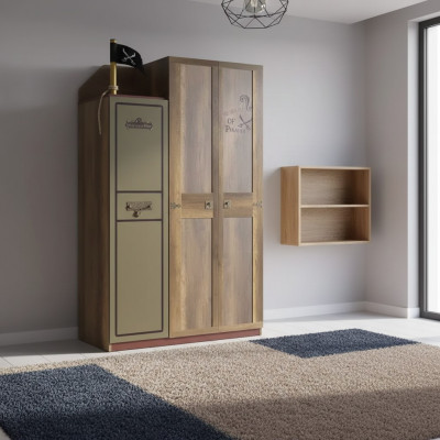 Armoire en bois de pirate de luxe Armoire pour enfants en bois Marron 3 portes