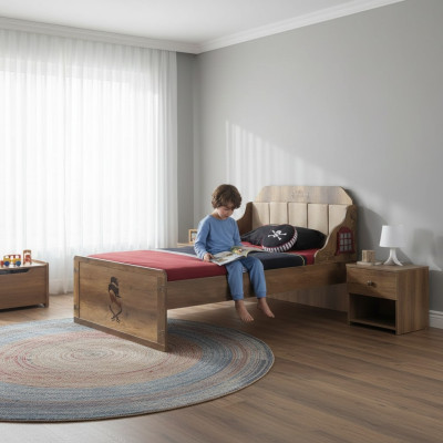 Cadre de lit lit fonctionnel lit gigogne pirate brun lit pour enfants en bois