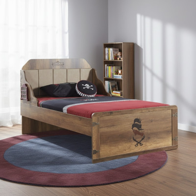 Cadre de lit lit fonctionnel lit gigogne pirate brun lit pour enfants en bois