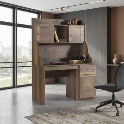 Suite Bureau Set Pirate Wood Étagère en Bois Marron Chambre d'Enfants.