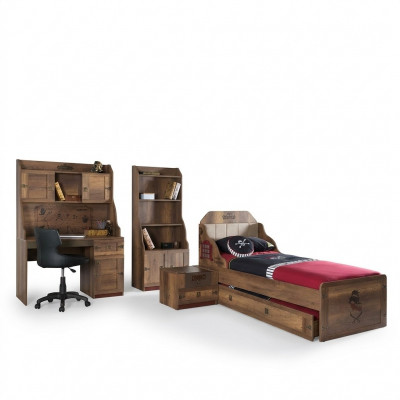 Chambre d'enfants Suite Lit de pirate Cadre de lit pour jeunes en bois Marron Ensemble 5 pièces