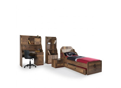 Chambre d'enfants Suite Lit de pirate Cadre de lit pour jeunes en bois Marron Ensemble 5 pièces