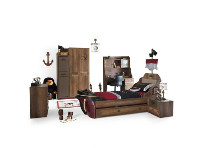 Chambre d'enfants Lit de pirate Armoire de bateau Table Lits doubles 5 pièces