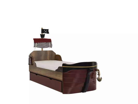 Lit fonctionnel de pirate Lit d'enfants Marron Bois Ensemble Table de chevet Lits Lit