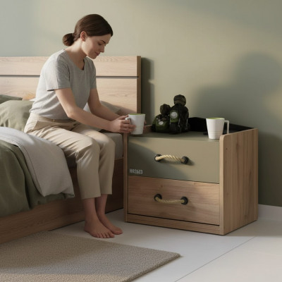 Table de chevet Console de nuit Chambre Bois Barun Table de chevet pour enfants Vert