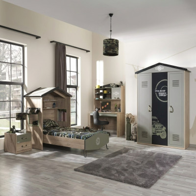 Meubles pour enfants, suite de chambre d'enfant de luxe, lit vert, cadre de lit en bois 5 pièces