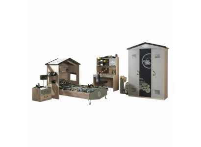 Meubles pour enfants, suite de chambre d'enfant de luxe, lit vert, cadre de lit en bois 5 pièces