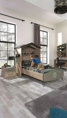 Cadre de lit ensemble de meubles pour enfants chambre d'enfants lit vert 4 pièces en bois.