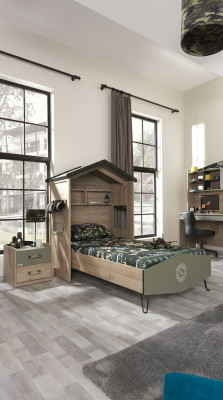 Cadre de lit ensemble de meubles pour enfants chambre d'enfants lit vert 4 pièces en bois.