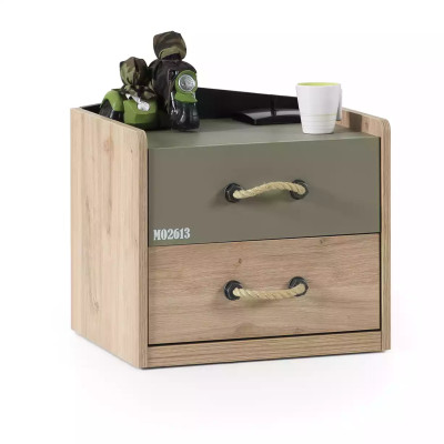 Lit d'enfants en bois vert complet, ensemble de table de chevet 2 pièces