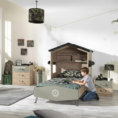 Suite de lit pour enfants Meubles pour enfants Chambre d'enfant Cadre de lit vert Ensemble en bois 3 pièces