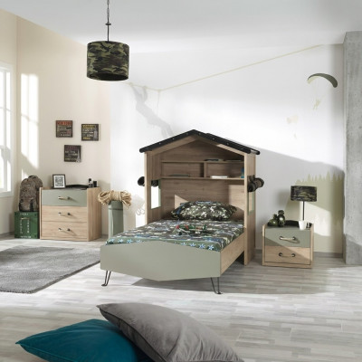 Suite de lit pour enfants Meubles pour enfants Chambre d'enfant Cadre de lit vert Ensemble en bois 3 pièces