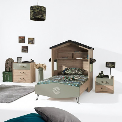 Suite de lit pour enfants Meubles pour enfants Chambre d'enfant Cadre de lit vert Ensemble en bois 3 pièces