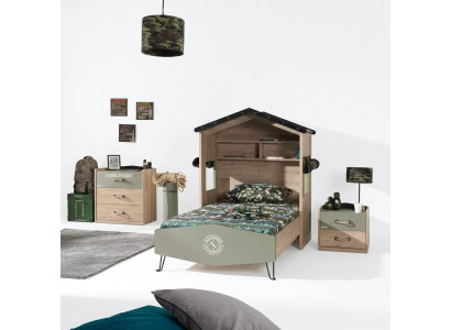 Suite de lit pour enfants Meubles pour enfants Chambre d'enfant Cadre de lit vert Ensemble en bois 3 pièces