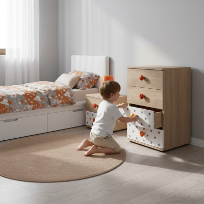 Meuble pour enfants Commode Armoire étoile Coffres en bois Commode Buffet Design Blanc