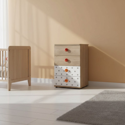 Meuble pour enfants Commode Armoire étoile Coffres en bois Commode Buffet Design Blanc