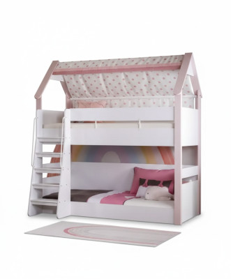 Lit superposé Chambre d'enfants Lit superposé Cadre de lit Bois Rose Lit mezzanine.