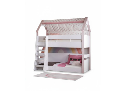 Lit superposé Chambre d'enfants Lit superposé Cadre de lit Bois Rose Lit mezzanine.