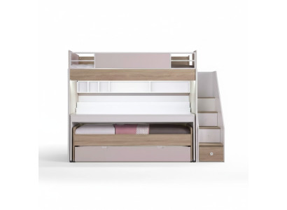 Lit superposé Lit avec 3 places de couchage Lit multifonction Bois Rose Luxe Lit mezzanine