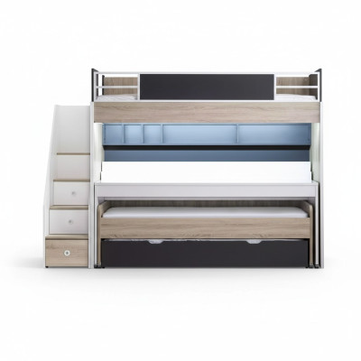 Lit superposé de luxe Lit 3 places Multifonction Lit en bois Lit en hauteur Bois