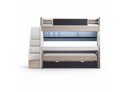 Lit superposé de luxe Lit 3 places Multifonction Lit en bois Lit en hauteur Bois